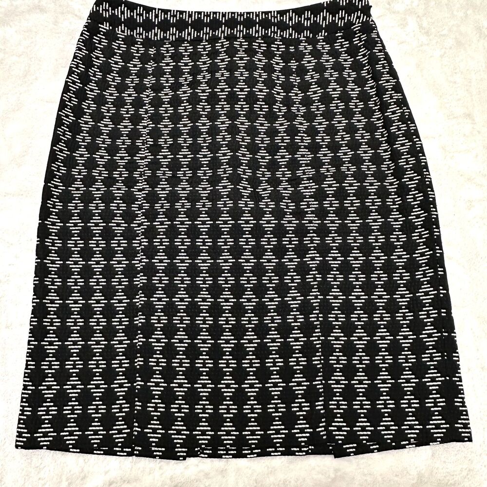 Etcetera Black & White Geometric Pattern Cotton Blend Double Slit Skirt Sz 4